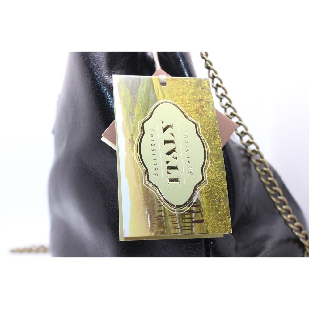 Pratesi Pienza blk Lthr bucket-style bag gold logo & chain strap NWT - Picture 4 of 11
